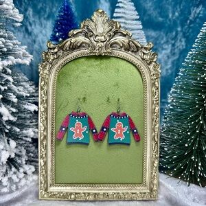 Gingerbread Cookie Ugly Sweater Christmas Earrings